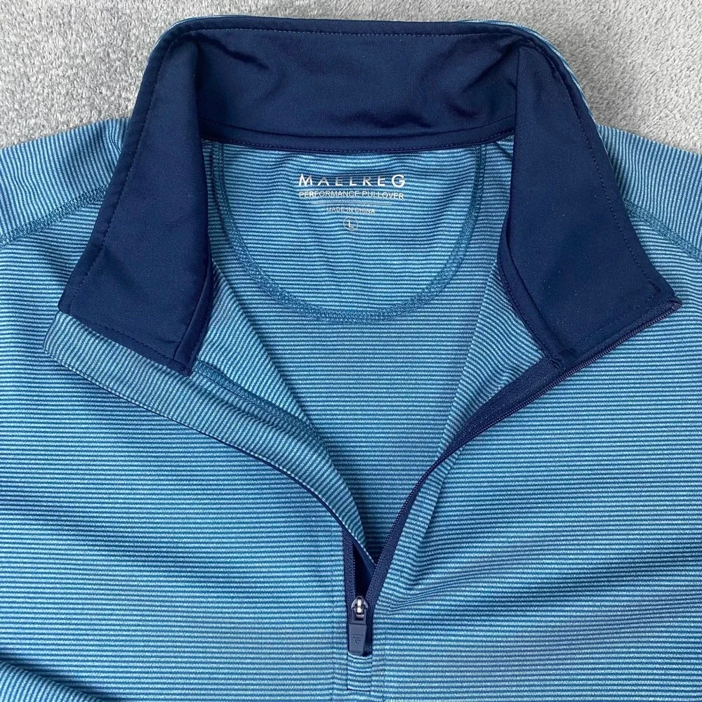 Maelreg Mens Large Performance Pullover Blue Striped Quarter Zip Long Sleeve